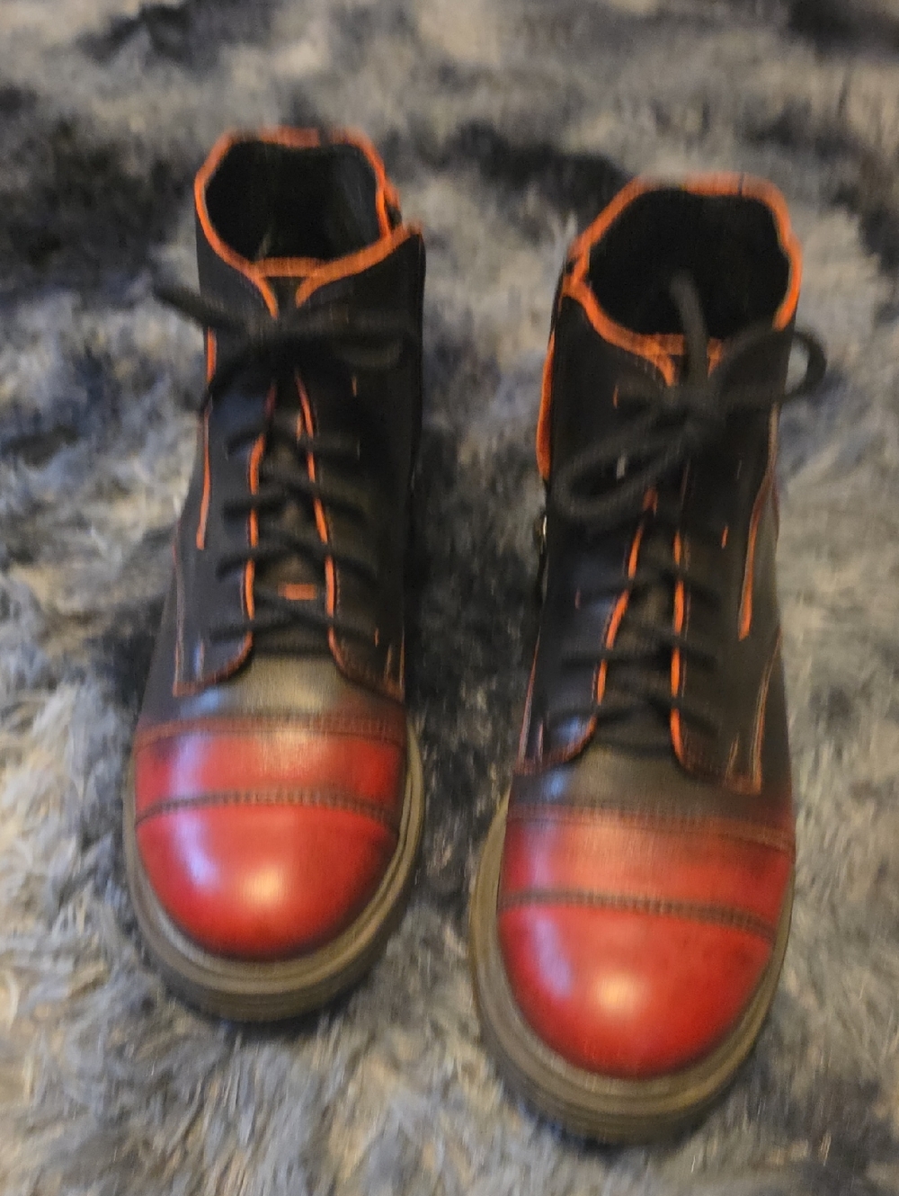 Italina Black and Red Lace-Up Women's Ankle Boots